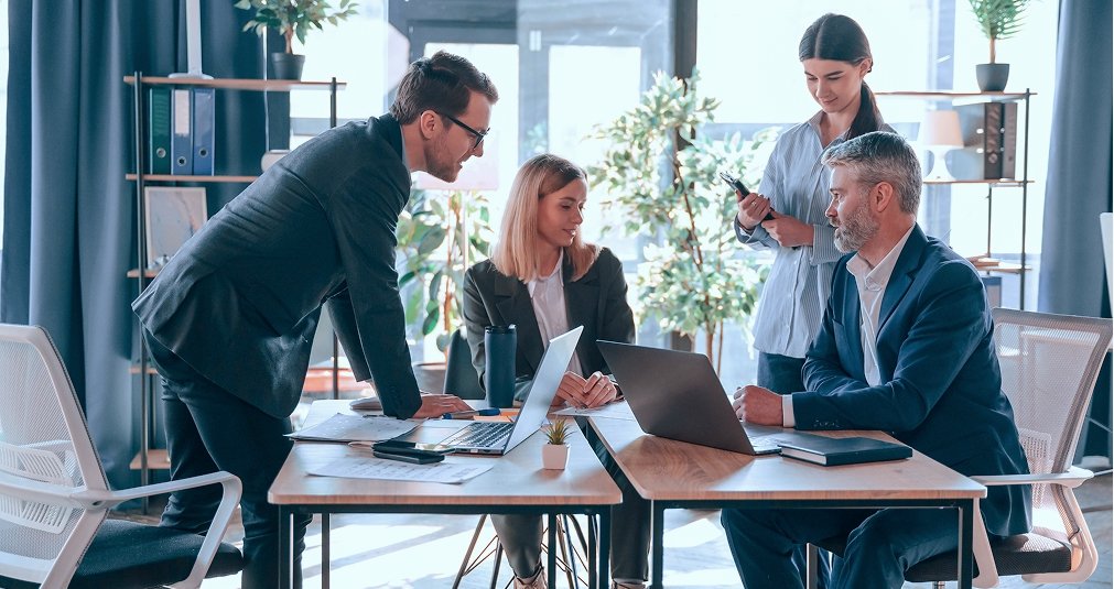 Business professionals meeting in office.